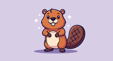 Cute Cartoon Beaver Standing Proudly with Sparkles. © NFS Studio