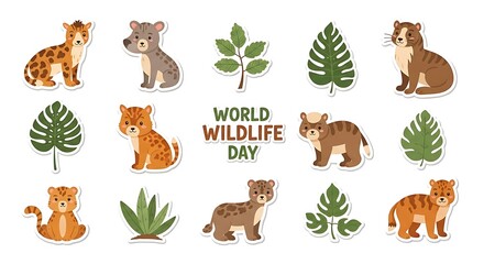 Obraz premium Bright Cute Animals and Leaves World Wildlife Day