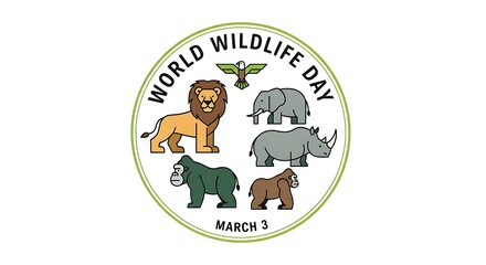 Fototapeta premium World Wildlife Day Emblem Circular Logo