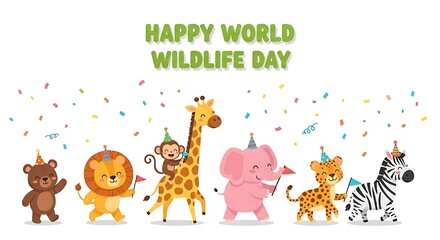 Obraz premium Happy World Wildlife Day Party Animals