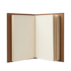 A brown leather book with blank pages isolated on transparent background