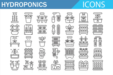 Hydroponic Farming Line Icons &ndash; Indoor Gardening and Smart Agriculture Vector Set