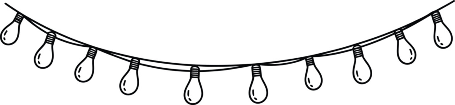 Hand Drawn String Lights Garland Decoration Element Isolated on White Background