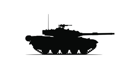Silhouette of a modern battle tank against a plain white background © Tm Studio