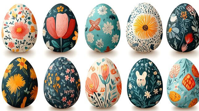 Decorative vector collection of 3D Easter eggs set isolated on the white background 
