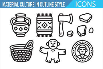 Black and White Archaeology Icon Set &ndash; Primitive Tools and Symbols