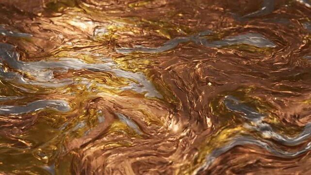 Abstract flowing copper and gold metallic texture with rippling surface