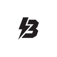 Fototapeta premium Bold black lightning bolt symbol intersecting stylized letter b on white background
