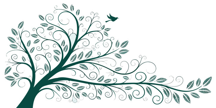 Elegant minimalist tree design with delicate branches and leaves against a plain background