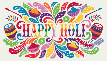 Fototapeta premium A vibrant and colorful illustration celebrating the Holi festival with intricate designs and patterns