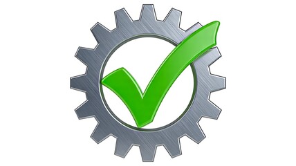Gear with green check mark approval concept isolated on white background