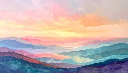 Obraz premium Vibrant Sunrise Landscape with Mountains and Pink Sky Watercolor Painting