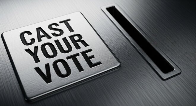 A close-up of a sleek, metallic button with the words "CAST YOUR VOTE" next to a slot, symbolizing modern electronic or digital voting
