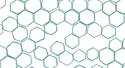 Abstract hand drawn turquoise hexagon honeycomb pattern with irregular organic lines on gray checkered background design © MDMUKTADIR