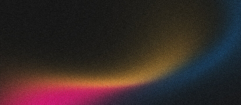Vibrant abstract background with a dynamic, sweeping gradient of pink, orange, yellow colors on a dark, grainy texture, creating a modern and energetic visual.