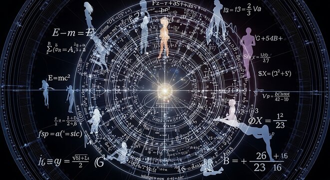 Stunning mathematical concept with human silhouettes in futuristic design