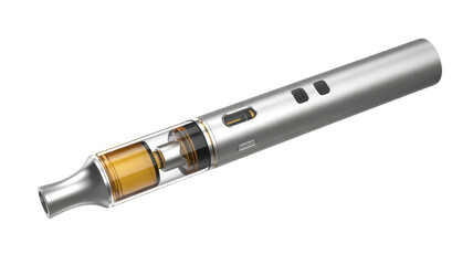 Silver electronic cigarette with gold accents e-cigarette isolated on a transparent background
