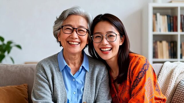 Two smiling women sitting together