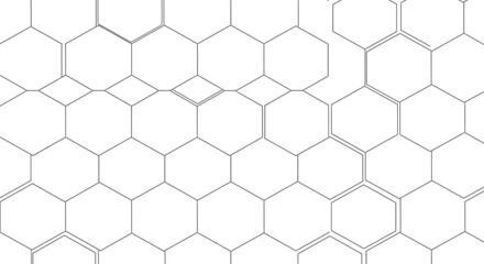 Obraz premium Minimalist grey hexagon grid pattern with thin stroke lines on transparent background for professional technical design