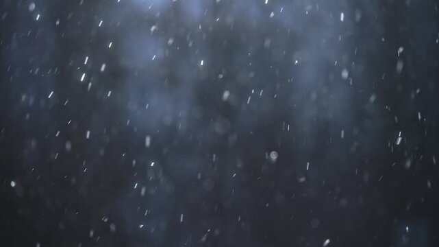 Delicate Snowflakes In Slow Motion Over Atmospheric Bluetoned Bokeh Scene For Video Projects