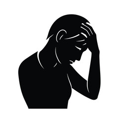 Headache Silhouette: Stress and Pain Gesture with Hand on Forehead
