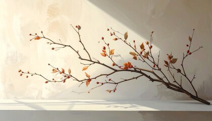 Cherry blossom branch in vase minimalist white interior natural light decor