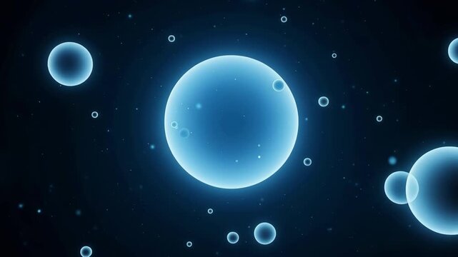 Floating glowing blue spheres with soft light rings set against a dark background for scientific or technical illustrations.