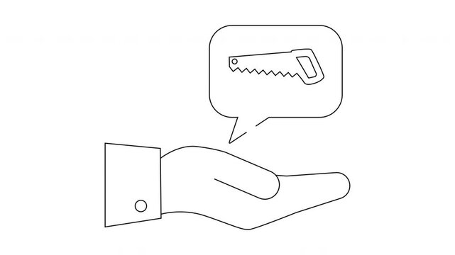 Hand Offering Saw - Simple Line Art Illustration.