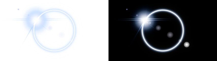 Abstract glowing circular design with bright light effects in minimalist digital art style © SendStockAI