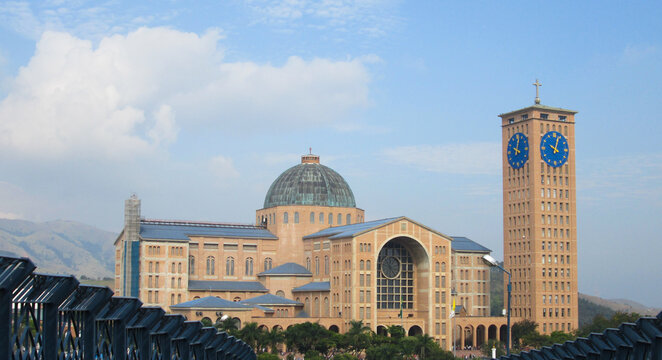 The neo-Romanesque Basilica of the National Shrine of Our Lady of Aparecida in Aparecida, Sao Paulo, Brazil.