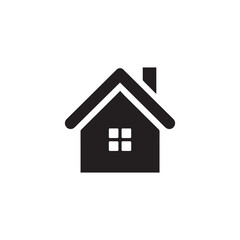 Minimalist black and white house icon with chimney and window details