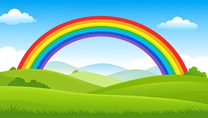 Vibrant Rainbow Over Green Hills Landscape Nature Sky Scenic Beauty
