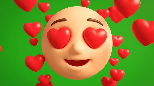Animated emoji with hearts on a vibrant green background digital art