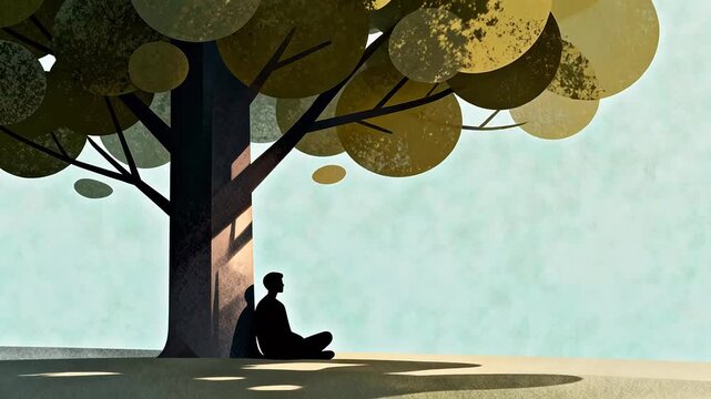 Person meditating under tree