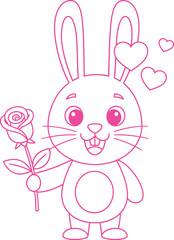 Fototapeta premium Cute easter bunny holding rose on easter sunday morning