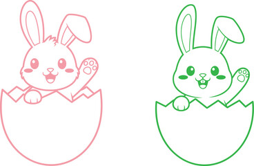 Obraz premium Easter bunny hatching from eggs in pink and green colors
