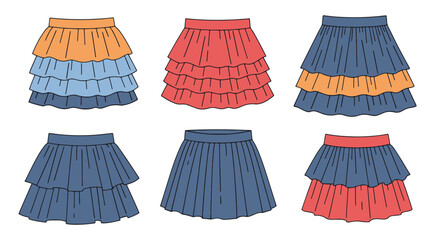 Ruffle Skirt Line flat abstract color vector