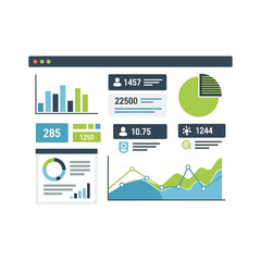 Data analysis dashboard displaying charts graphs and key performance indicators