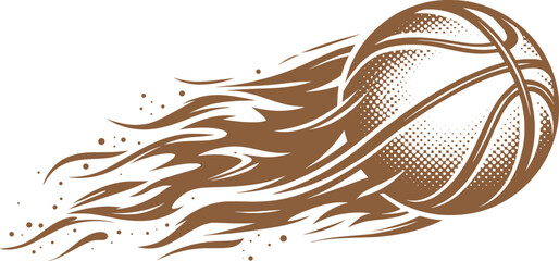 Flaming Basketball Illustration, Fire Trail Sports Action Graphic. © Raihan