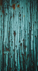 Obraz premium Corroded Metal Pole with Turquoise Paint Texture Abstract Surface Old Oxidized Iron Post Structure Weathered Wall Damaged Backdrop Rusted Aged