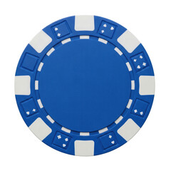 Blue casino poker chip with white checkered pattern and spade symbols isolated on a transparent background