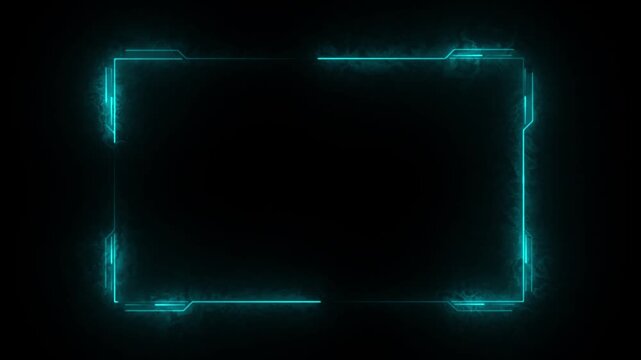 Electric rectangular frame with corner notches set against a dark textured backdrop.4k video