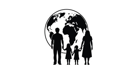 Family silhouette stands before a large depiction of the earth © MdMojiburRahman