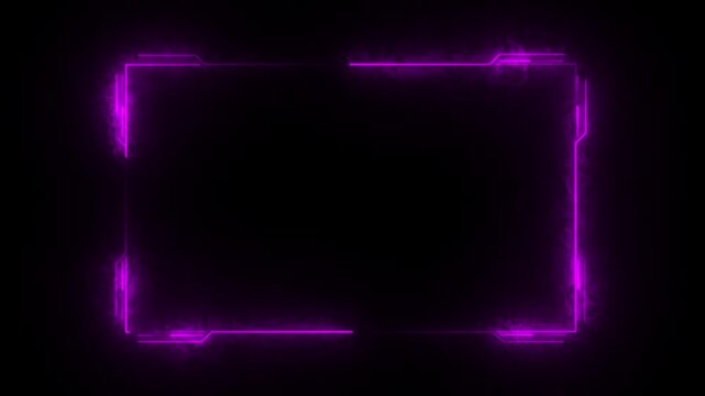 Electric rectangular frame with corner notches set against a dark textured backdrop.4k video