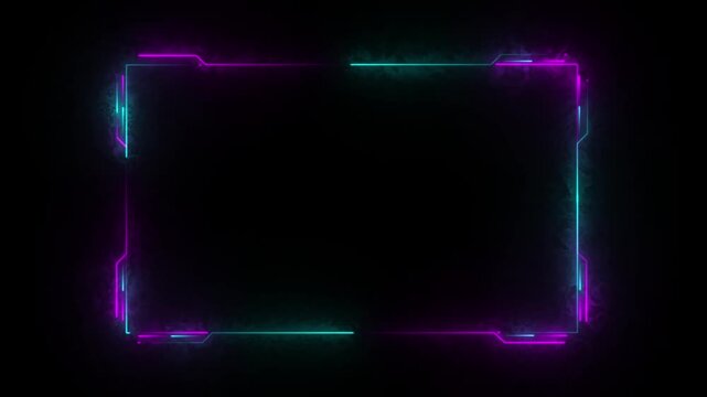 Electric rectangular frame with corner notches set against a dark textured backdrop.4k video