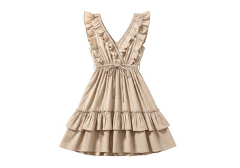 Elegant light brown ruffled sleeveless v neck mini dress isolated on transparent background