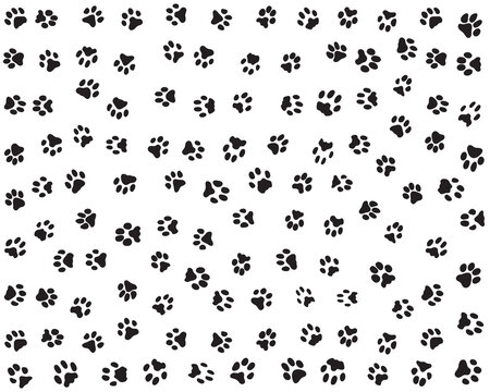 	
Black silhouettes of prints of dog paws, Seamless pattern	
