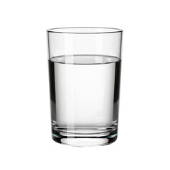 Clear glass tumbler filled with pure water and reflections isolated on a transparent background