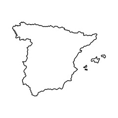 Fototapeta premium Outline map of Spain and Balearic Islands, vector graphic illustration representing the Iberian Peninsula, European country