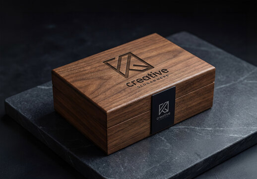 Engraved Logo Mockup on a Dark Wood Box 

